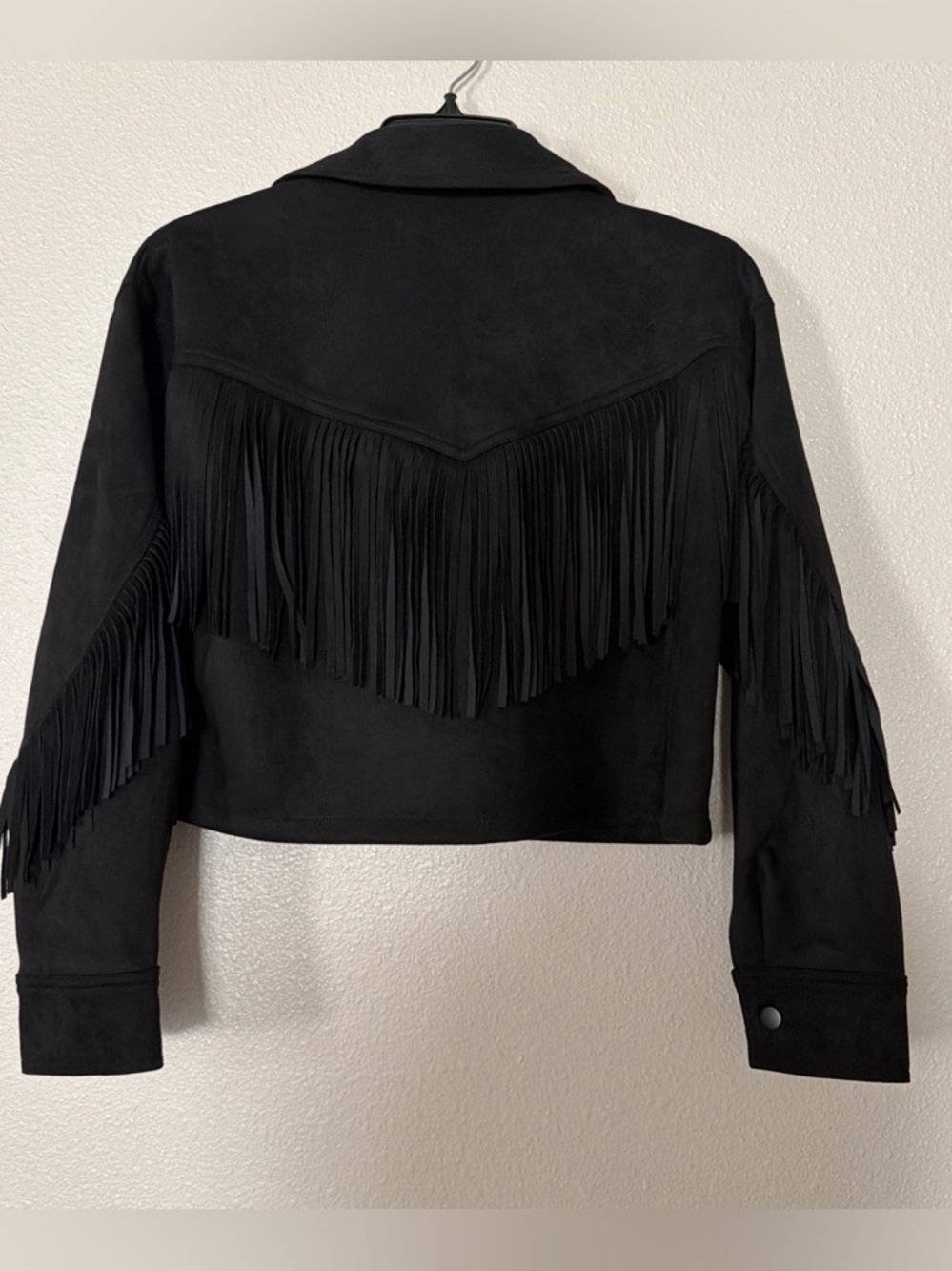 Women's Black Fringe Faux Suede Jacket - Picture 3 of 8